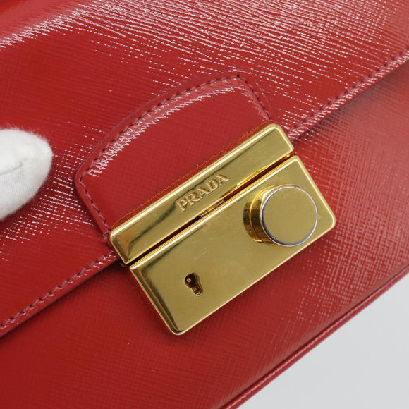 PRADA Hand Bag Patent leather 2way Red Gold Auth ka4527A