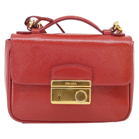 PRADA Hand Bag Patent leather 2way Red Gold Auth ka4527A