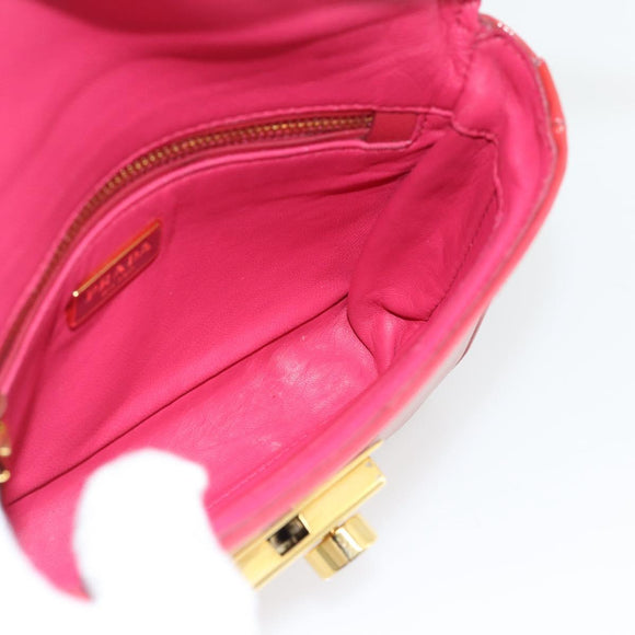 PRADA Hand Bag Patent leather 2way Red Gold Auth ka4527A