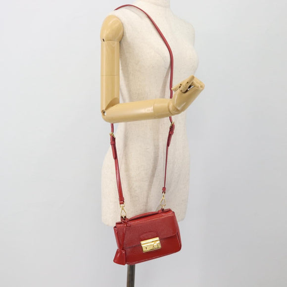 PRADA Hand Bag Patent leather 2way Red Gold Auth ka4527A
