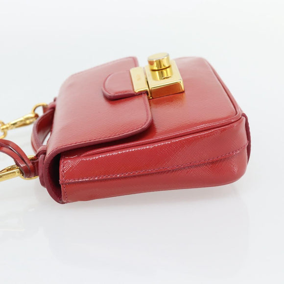 PRADA Hand Bag Patent leather 2way Red Gold Auth ka4527A