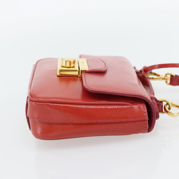 PRADA Hand Bag Patent leather 2way Red Gold Auth ka4527A
