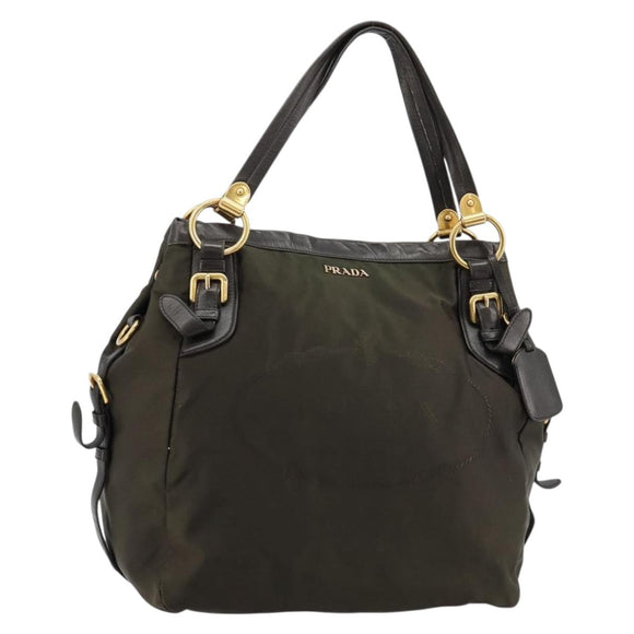 PRADA Shoulder Bag Nylon Khaki Gold Auth ka4528A