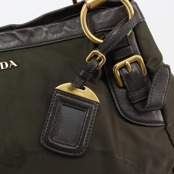 PRADA Shoulder Bag Nylon Khaki Gold Auth ka4528A