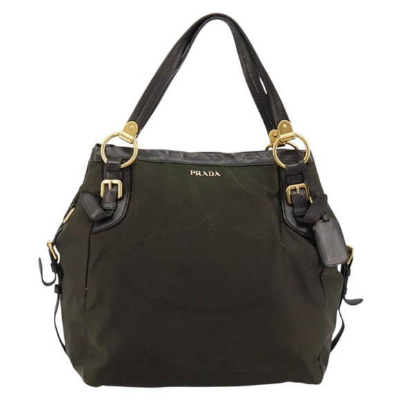 PRADA Shoulder Bag Nylon Khaki Gold Auth ka4528A