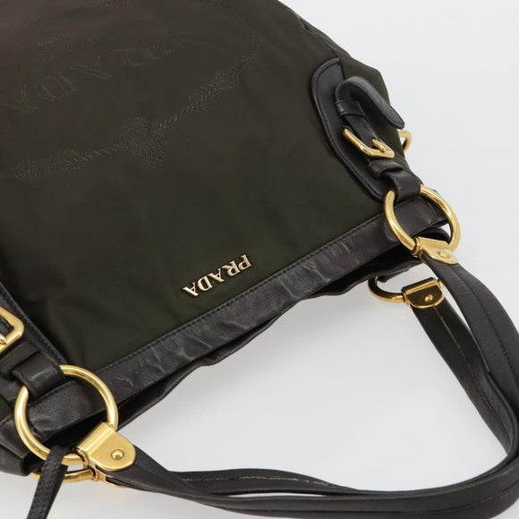 PRADA Shoulder Bag Nylon Khaki Gold Auth ka4528A