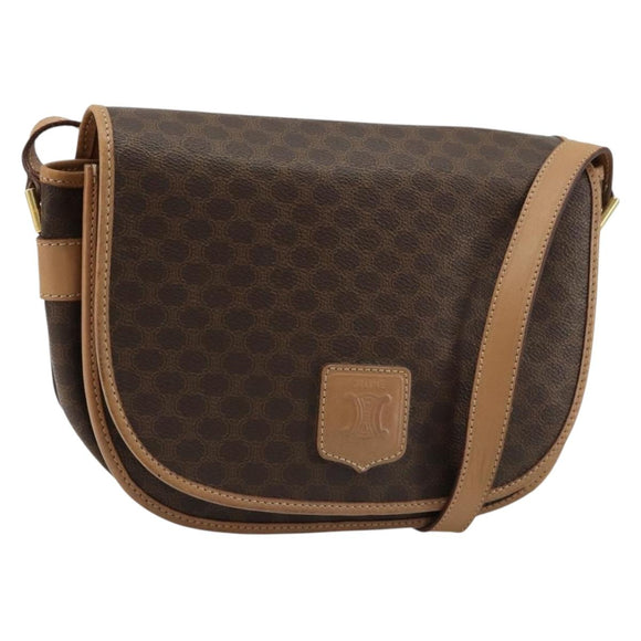 CELINE Macadam Canvas Shoulder Bag PVC Leather Brown Gold Auth ka4537