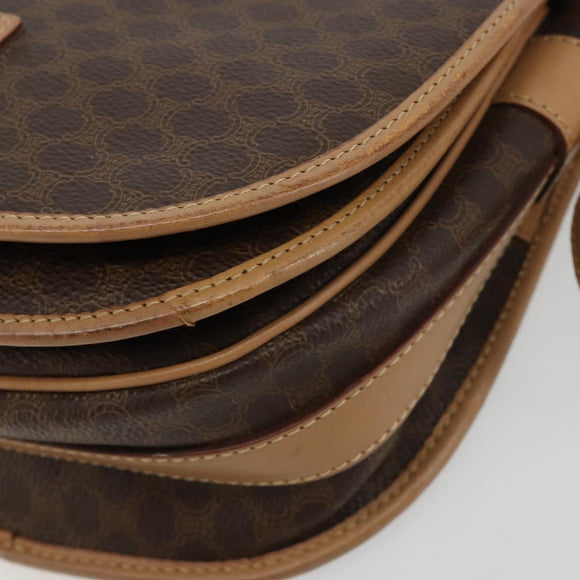 CELINE Macadam Canvas Shoulder Bag PVC Leather Brown Gold Auth ka4537