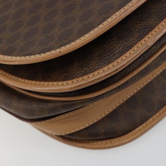 CELINE Macadam Canvas Shoulder Bag PVC Leather Brown Gold Auth ka4537