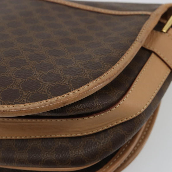 CELINE Macadam Canvas Shoulder Bag PVC Leather Brown Gold Auth ka4537