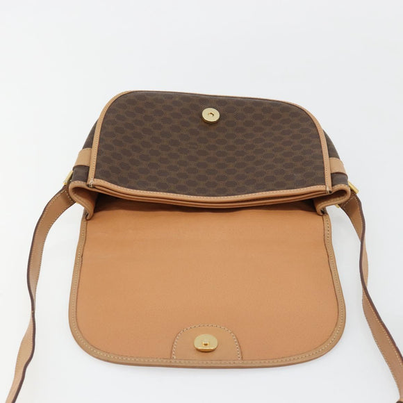 CELINE Macadam Canvas Shoulder Bag PVC Leather Brown Gold Auth ka4537