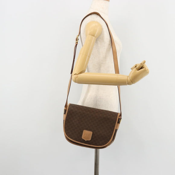 CELINE Macadam Canvas Shoulder Bag PVC Leather Brown Gold Auth ka4537