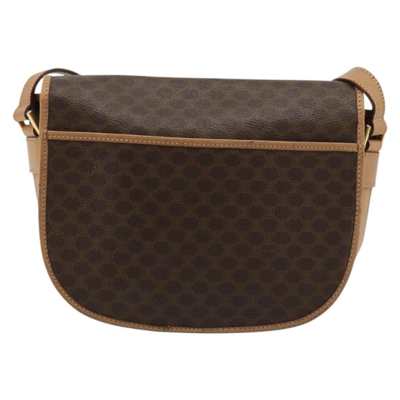 CELINE Macadam Canvas Shoulder Bag PVC Leather Brown Gold Auth ka4537