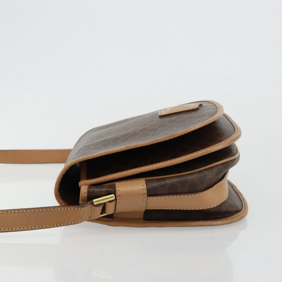 CELINE Macadam Canvas Shoulder Bag PVC Leather Brown Gold Auth ka4537