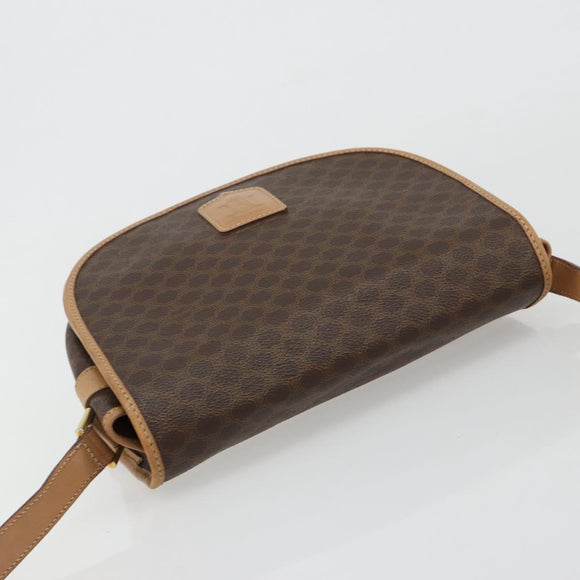 CELINE Macadam Canvas Shoulder Bag PVC Leather Brown Gold Auth ka4537