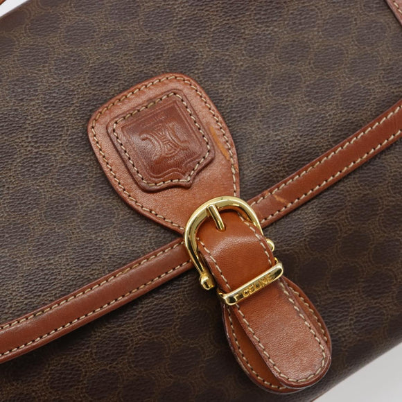 CELINE Macadam Canvas Shoulder Bag PVC Leather Brown Gold Auth ka4540A