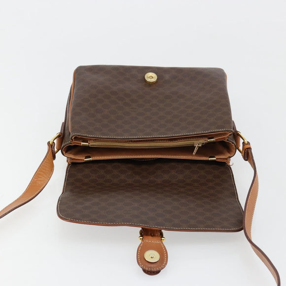 CELINE Macadam Canvas Shoulder Bag PVC Leather Brown Gold Auth ka4540A