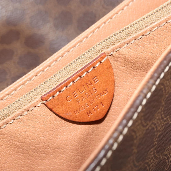 CELINE Macadam Canvas Shoulder Bag PVC Leather Brown Gold Auth ka4540A