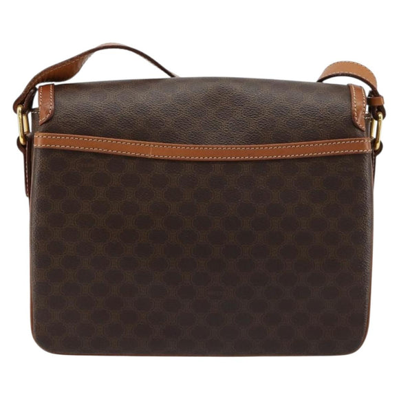 CELINE Macadam Canvas Shoulder Bag PVC Leather Brown Gold Auth ka4540A