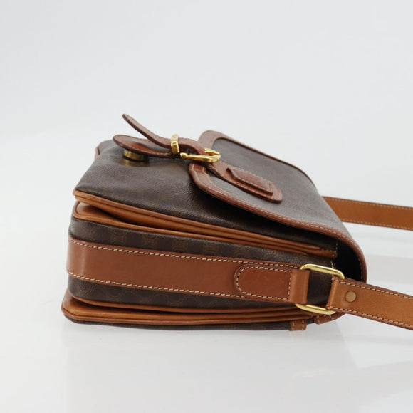 CELINE Macadam Canvas Shoulder Bag PVC Leather Brown Gold Auth ka4540A