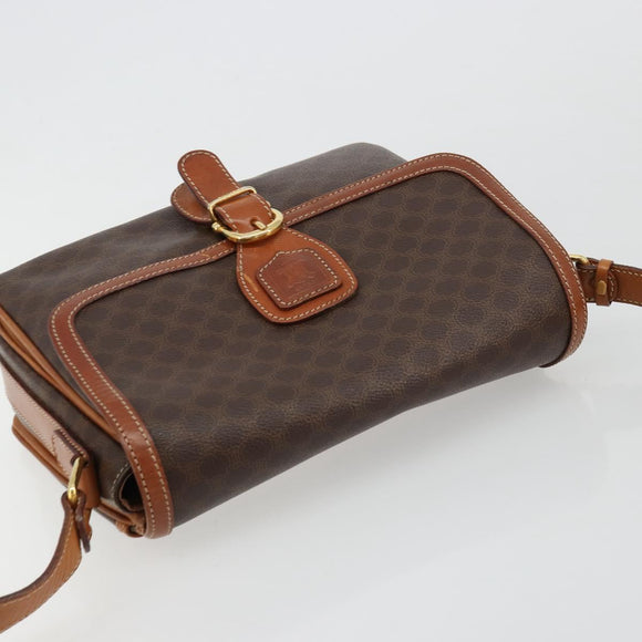 CELINE Macadam Canvas Shoulder Bag PVC Leather Brown Gold Auth ka4540A
