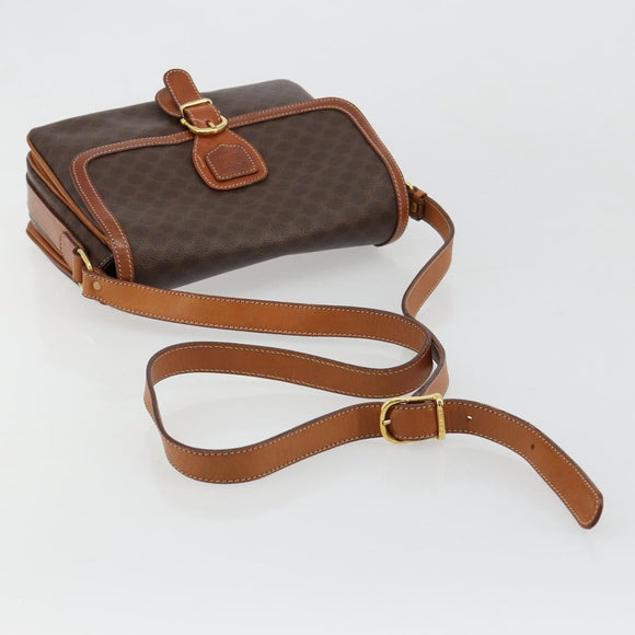 CELINE Macadam Canvas Shoulder Bag PVC Leather Brown Gold Auth ka4540A