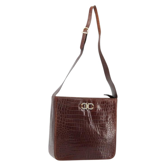 Salvatore Ferragamo Shoulder Bag Leather Brown Gold Auth ka4542