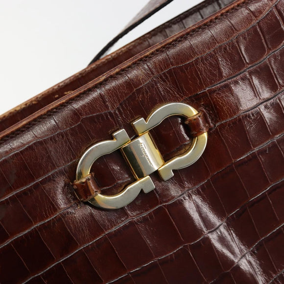 Salvatore Ferragamo Shoulder Bag Leather Brown Gold Auth ka4542