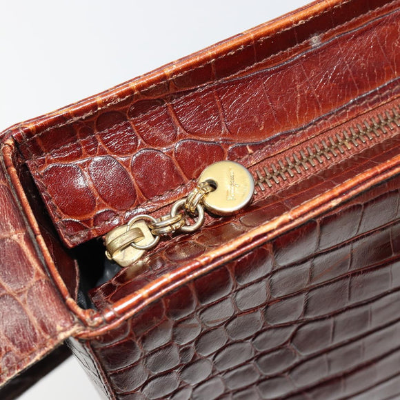 Salvatore Ferragamo Shoulder Bag Leather Brown Gold Auth ka4542