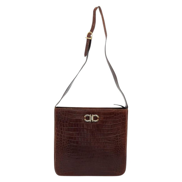 Salvatore Ferragamo Shoulder Bag Leather Brown Gold Auth ka4542