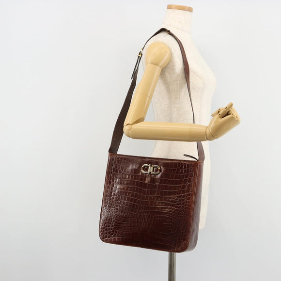 Salvatore Ferragamo Shoulder Bag Leather Brown Gold Auth ka4542
