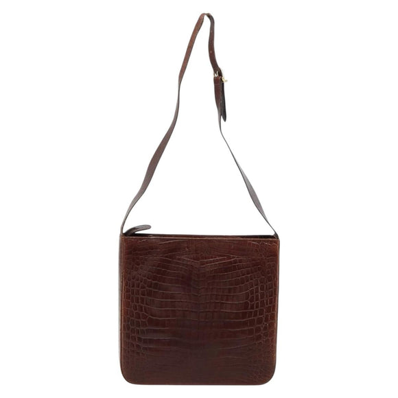 Salvatore Ferragamo Shoulder Bag Leather Brown Gold Auth ka4542