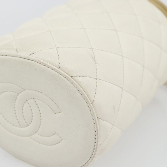 CHANEL Chain Shoulder Bag Lamb Skin White Gold CC Auth ka4545M