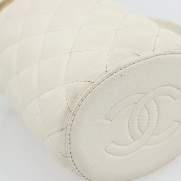 CHANEL Chain Shoulder Bag Lamb Skin White Gold CC Auth ka4545M