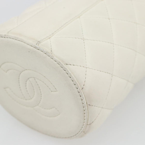 CHANEL Chain Shoulder Bag Lamb Skin White Gold CC Auth ka4545M
