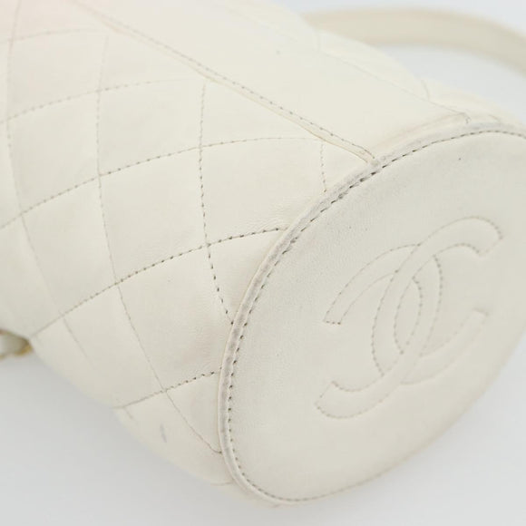 CHANEL Chain Shoulder Bag Lamb Skin White Gold CC Auth ka4545M