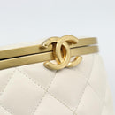 CHANEL Chain Shoulder Bag Lamb Skin White Gold CC Auth ka4545M-19