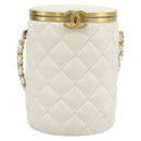 CHANEL Chain Shoulder Bag Lamb Skin White Gold CC Auth ka4545M-13