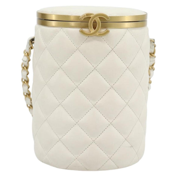 CHANEL Chain Shoulder Bag Lamb Skin White Gold CC Auth ka4545M