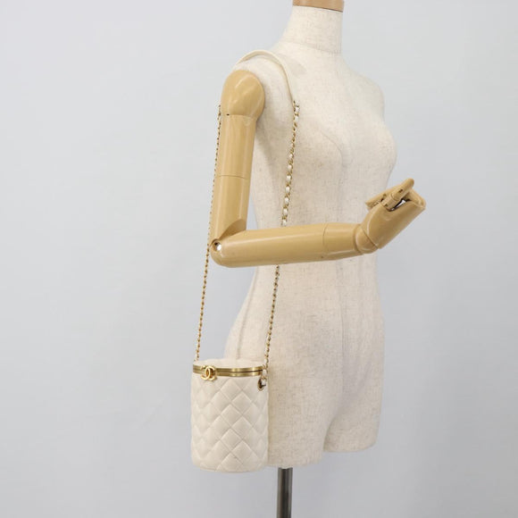 CHANEL Chain Shoulder Bag Lamb Skin White Gold CC Auth ka4545M