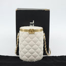 CHANEL Chain Shoulder Bag Lamb Skin White Gold CC Auth ka4545M-12