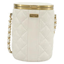 CHANEL Chain Shoulder Bag Lamb Skin White Gold CC Auth ka4545M-2