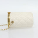 CHANEL Chain Shoulder Bag Lamb Skin White Gold CC Auth ka4545M-3