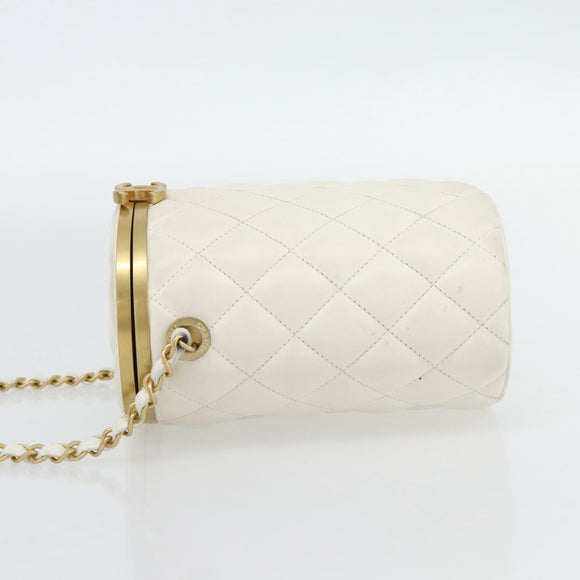 CHANEL Chain Shoulder Bag Lamb Skin White Gold CC Auth ka4545M