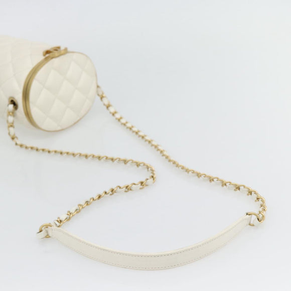 CHANEL Chain Shoulder Bag Lamb Skin White Gold CC Auth ka4545M