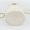 CHANEL Chain Shoulder Bag Lamb Skin White Gold CC Auth ka4545M-5
