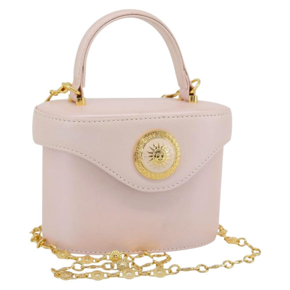 Gianni Versace Vanity Hand Bag Leather 2way Pink Gold Auth ka4553