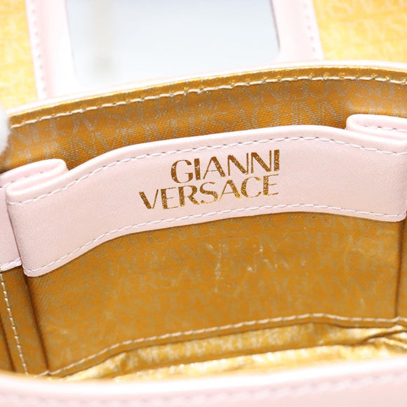 Gianni Versace Vanity Hand Bag Leather 2way Pink Gold Auth ka4553