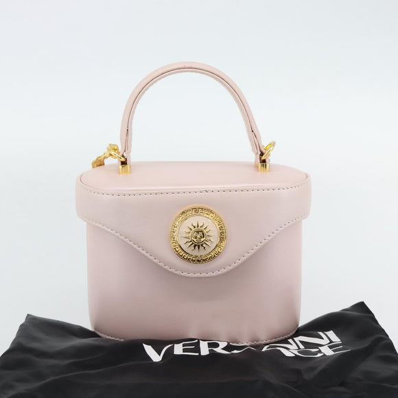 Gianni Versace Vanity Hand Bag Leather 2way Pink Gold Auth ka4553
