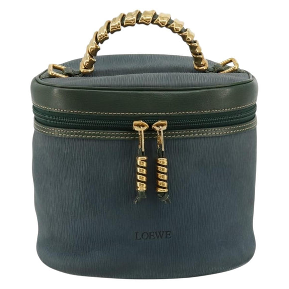 LOEWE Velazquez Hand Bag Suede Green Gold Auth ka4554A